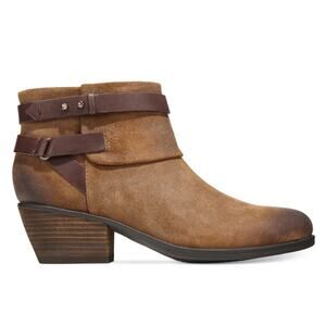 Clarks Women's Gelata Freeza Suede Ankle Wrap Heeled Booties Brown Size 7.5 Boho